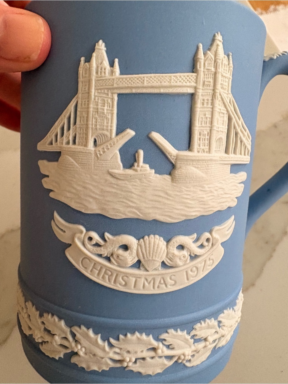 Wedgwood Blue Jasper-Style Mug with White Relief